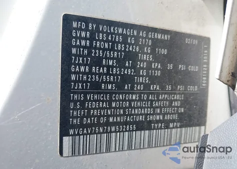 2009 Volkswagen Tiguan Se from USA, damaged, VIN WVGAV75N79W532855